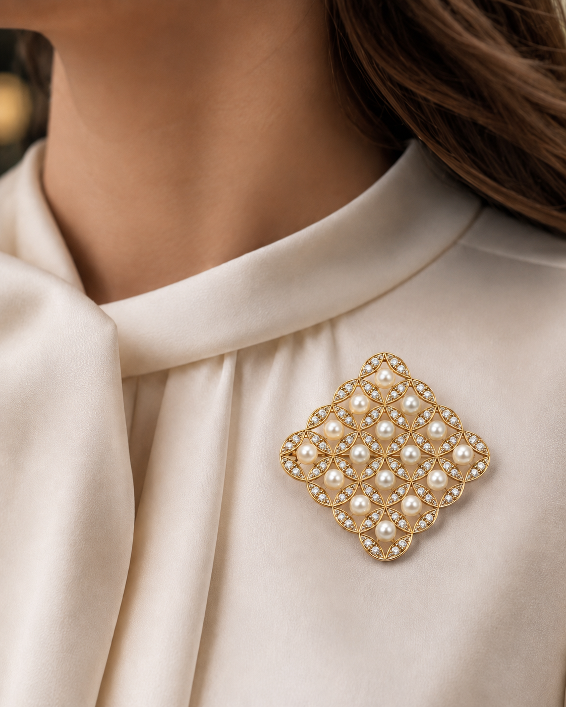 NESH Pearl Lattice Statement Brooch