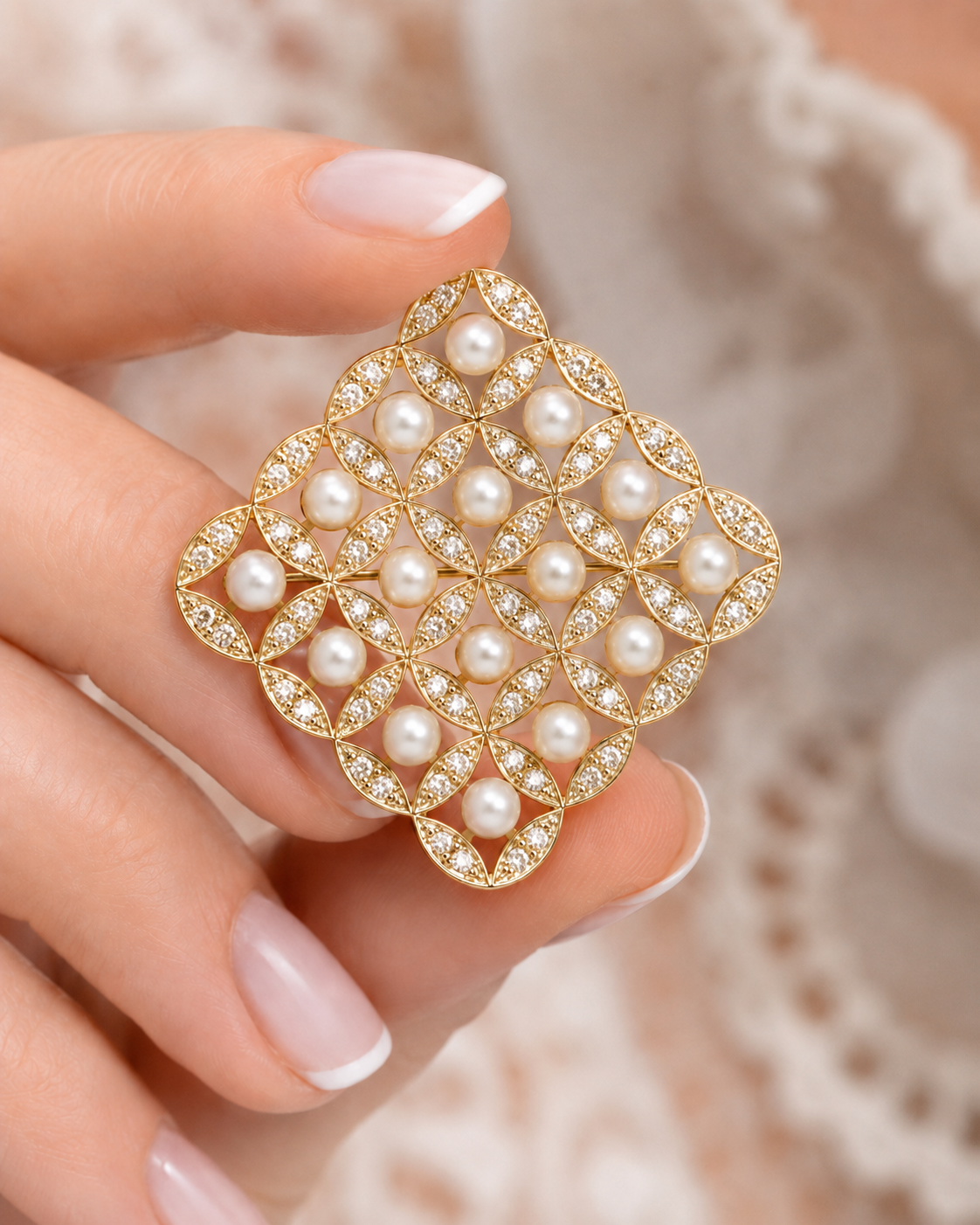 NESH Pearl Lattice Statement Brooch