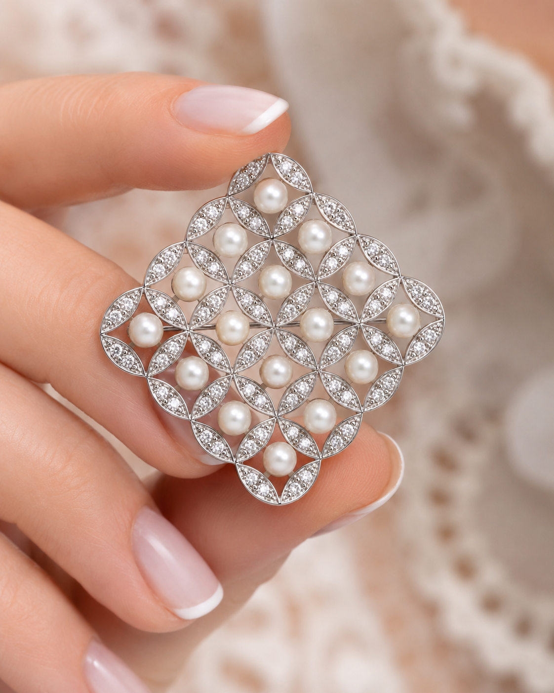 NESH Pearl Lattice Statement Brooch