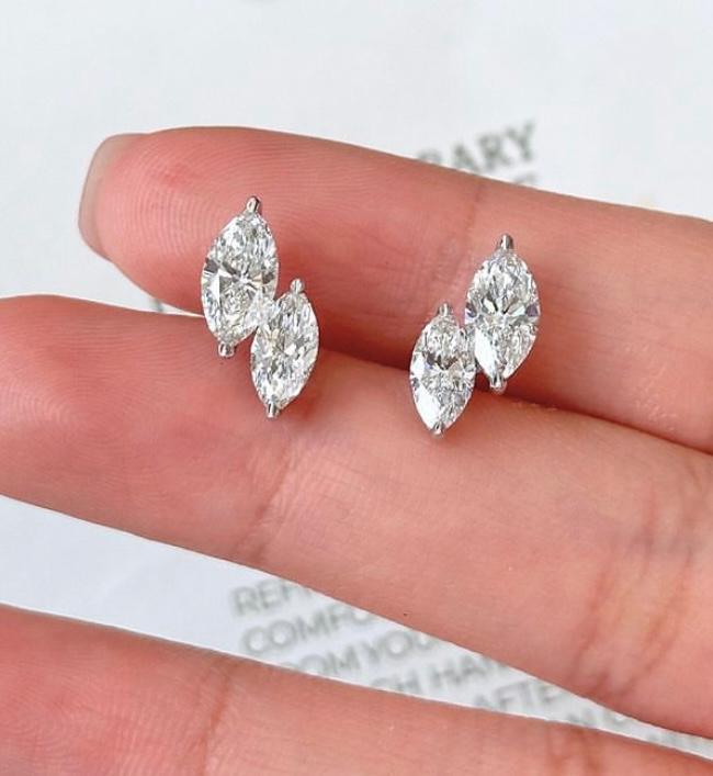 Marquise Diamond Cluster Stud Earrings