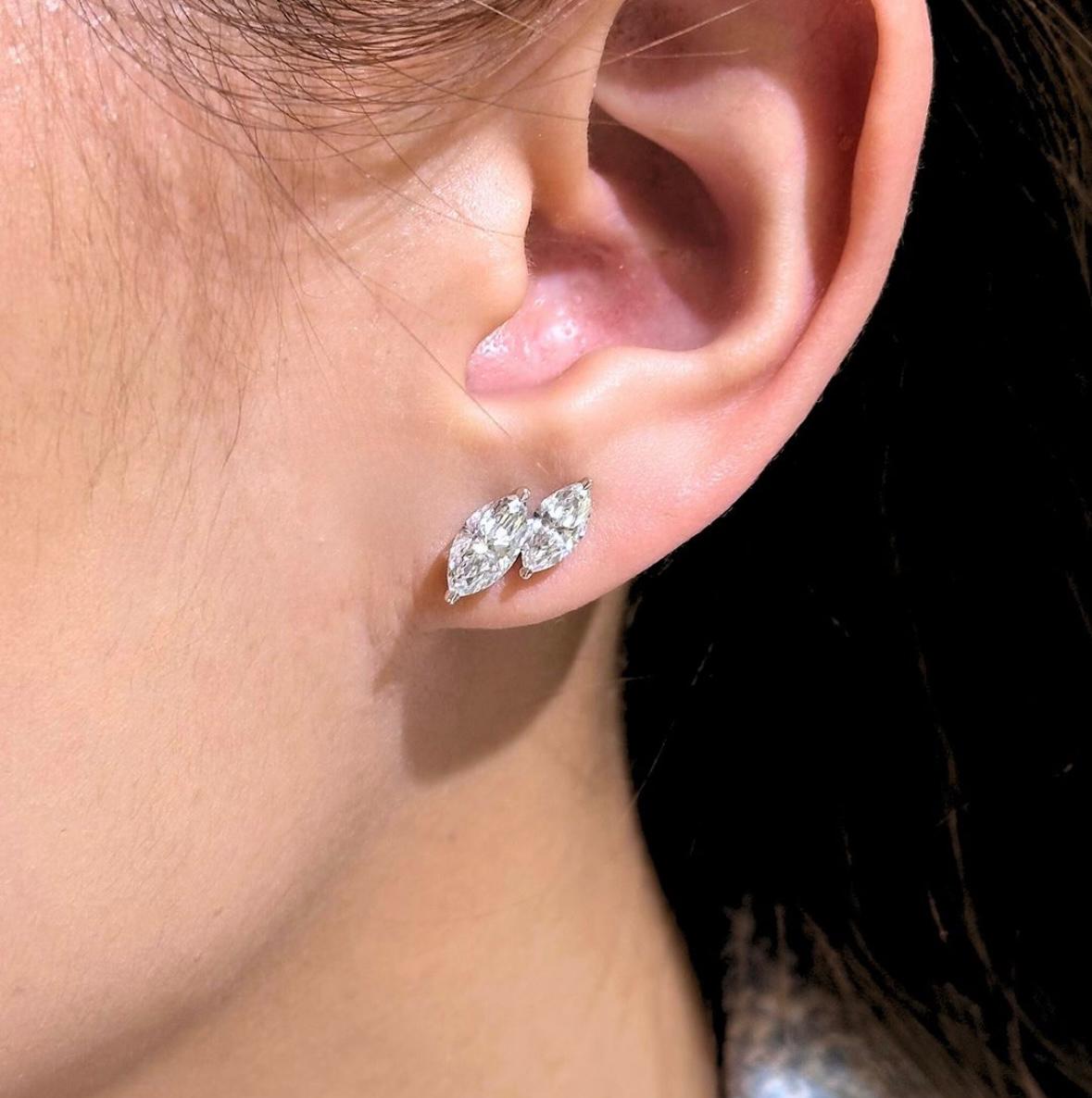 Marquise Diamond Cluster Stud Earrings